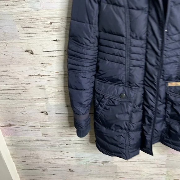 Navy Khujo Winter Parka Jacket size small blue puffer faux fur - Picture 2 of 9